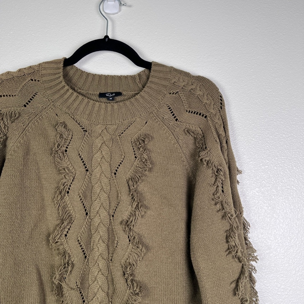 Rails Francis Cable Knit Fringe Sweater Olive Green XS Pullover‎ Crew Neck - Picture 4 of 7